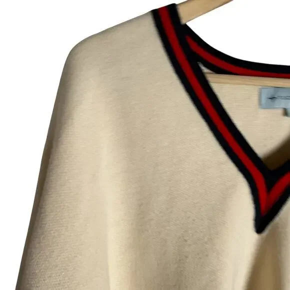 Tuckernuck Camden Ivory Striped V-Neck Soft Knit Poncho Cape Sweater One Size - Picture 7 of 15